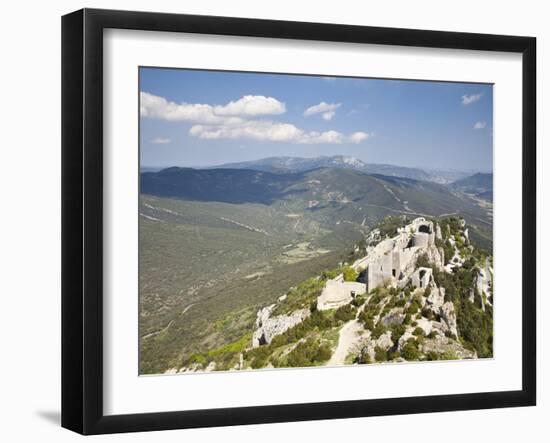 View of the Cathar Castle of Peyrepertuse in Languedoc-Roussillon, France, Europe-David Clapp-Framed Photographic Print