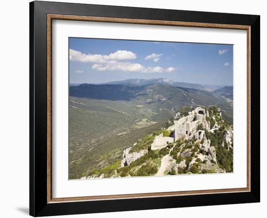 View of the Cathar Castle of Peyrepertuse in Languedoc-Roussillon, France, Europe-David Clapp-Framed Photographic Print