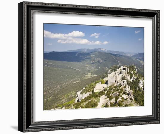 View of the Cathar Castle of Peyrepertuse in Languedoc-Roussillon, France, Europe-David Clapp-Framed Photographic Print