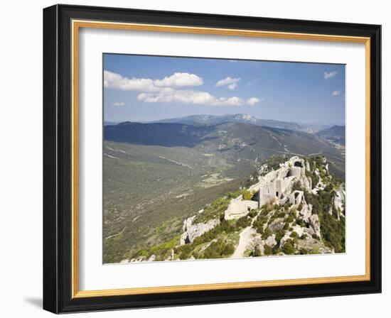 View of the Cathar Castle of Peyrepertuse in Languedoc-Roussillon, France, Europe-David Clapp-Framed Photographic Print