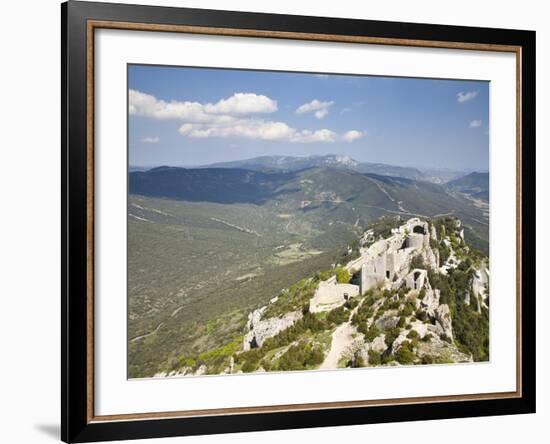 View of the Cathar Castle of Peyrepertuse in Languedoc-Roussillon, France, Europe-David Clapp-Framed Photographic Print