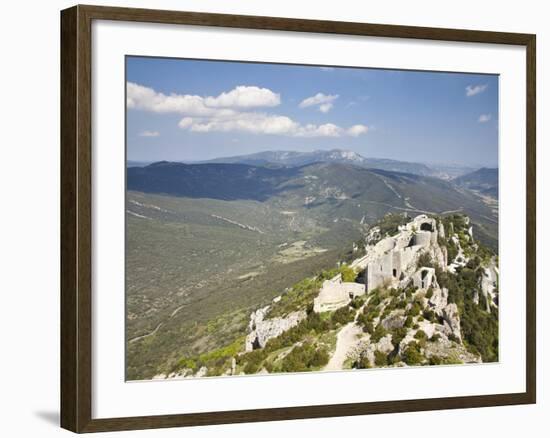 View of the Cathar Castle of Peyrepertuse in Languedoc-Roussillon, France, Europe-David Clapp-Framed Photographic Print