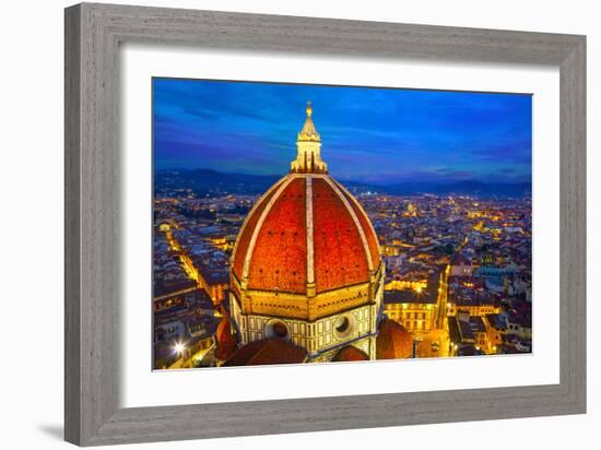 View of the Cathedral Santa Maria Del Fiore at Dusk. Florence, Italy-silver-john-Framed Photographic Print