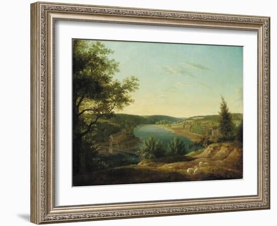 View of the Chain Bridge and Falls of the Schuylkill, Five Miles from Philadelphia-Thomas Birch-Framed Giclee Print