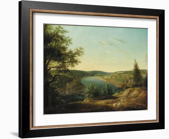 View of the Chain Bridge and Falls of the Schuylkill, Five Miles from Philadelphia-Thomas Birch-Framed Giclee Print