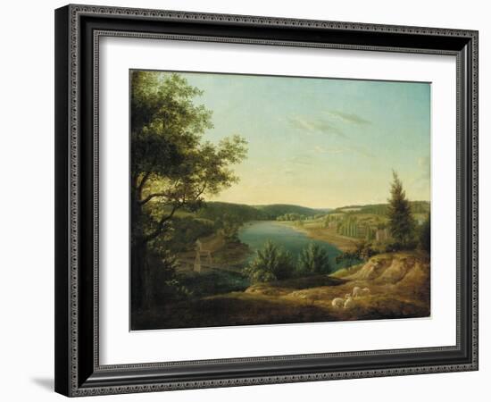 View of the Chain Bridge and Falls of the Schuylkill, Five Miles from Philadelphia-Thomas Birch-Framed Giclee Print