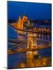View of the Chain bridge over the River Danube, UNESCO World Heritage Site, with the Parliament in-David Rocaberti-Mounted Photographic Print