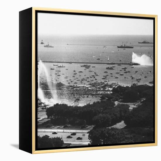 View of the Chicago Harbor, During the Arrival of Queen Elizabeth Ii and Philip-null-Framed Premier Image Canvas