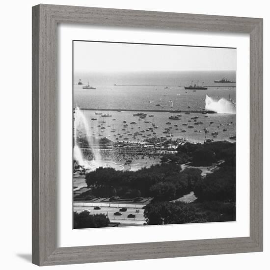 View of the Chicago Harbor, During the Arrival of Queen Elizabeth Ii and Philip-null-Framed Photographic Print