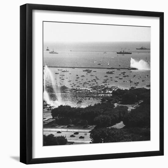 View of the Chicago Harbor, During the Arrival of Queen Elizabeth Ii and Philip-null-Framed Photographic Print