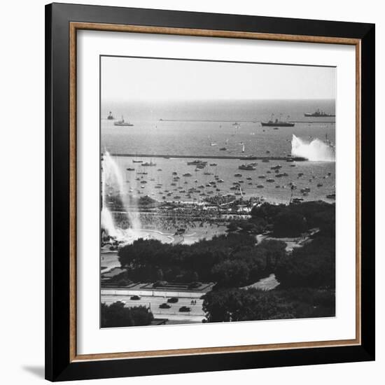 View of the Chicago Harbor, During the Arrival of Queen Elizabeth Ii and Philip-null-Framed Photographic Print