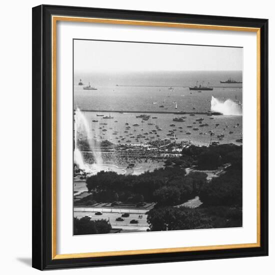 View of the Chicago Harbor, During the Arrival of Queen Elizabeth Ii and Philip-null-Framed Photographic Print