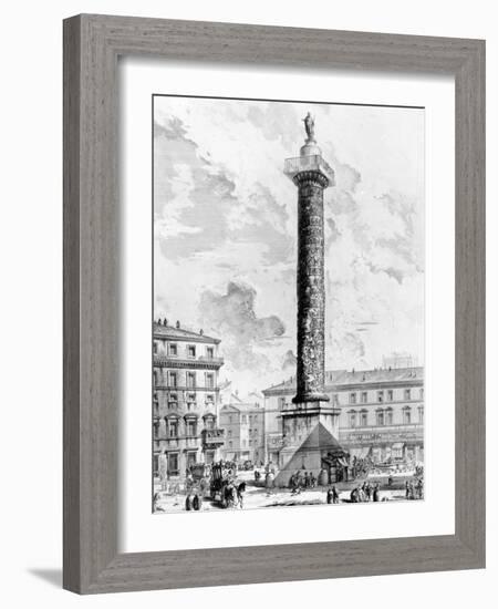 View of the Column of Marcus Aurelius in the Piazza Colonna, from the 'Views of Rome' Series,…-Giovanni Battista Piranesi-Framed Giclee Print