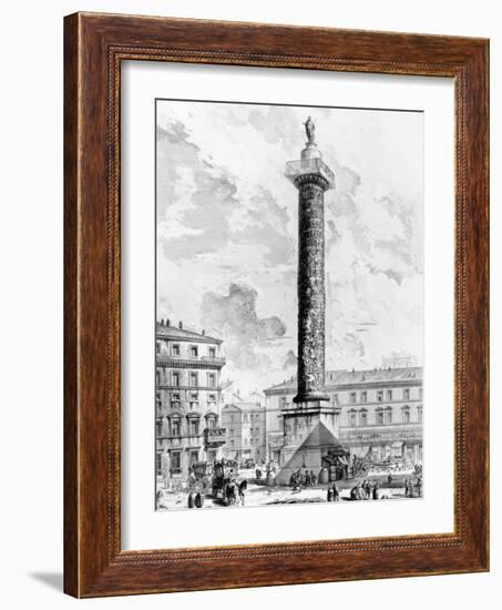 View of the Column of Marcus Aurelius in the Piazza Colonna, from the 'Views of Rome' Series,…-Giovanni Battista Piranesi-Framed Giclee Print