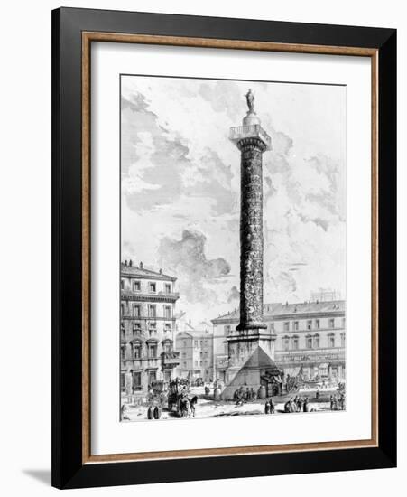 View of the Column of Marcus Aurelius in the Piazza Colonna, from the 'Views of Rome' Series,…-Giovanni Battista Piranesi-Framed Giclee Print