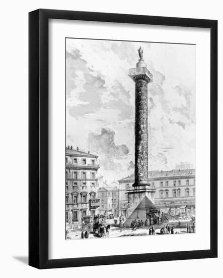 View of the Column of Marcus Aurelius in the Piazza Colonna, from the 'Views of Rome' Series,…-Giovanni Battista Piranesi-Framed Giclee Print