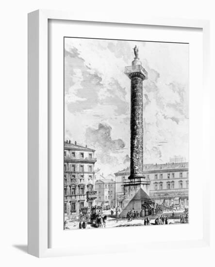 View of the Column of Marcus Aurelius in the Piazza Colonna, from the 'Views of Rome' Series,…-Giovanni Battista Piranesi-Framed Giclee Print