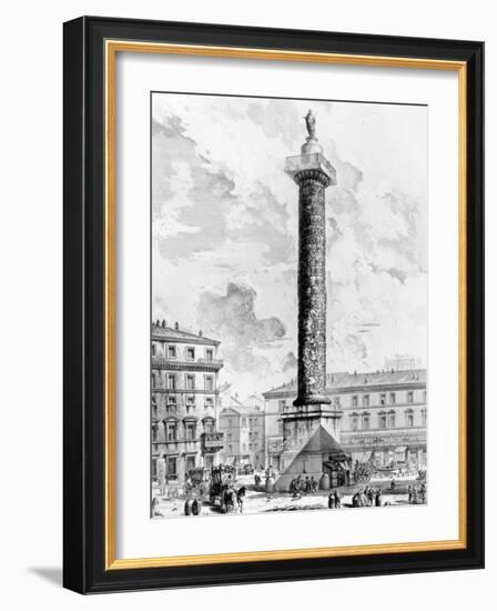 View of the Column of Marcus Aurelius in the Piazza Colonna, from the 'Views of Rome' Series,…-Giovanni Battista Piranesi-Framed Giclee Print