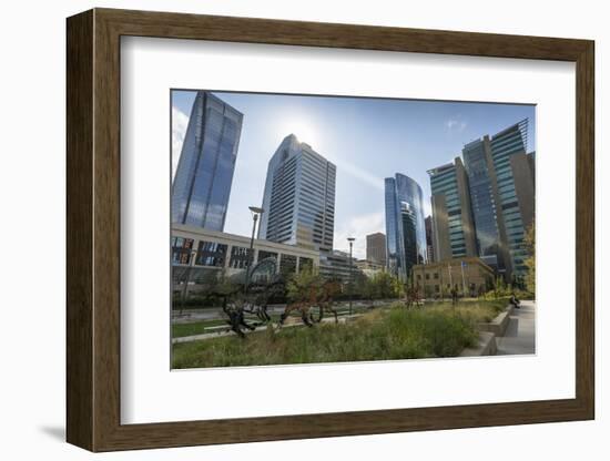 View of the Courthouse in Courthouse Park and surrounding urban office buildings, Downtown Calgary,-Frank Fell-Framed Photographic Print