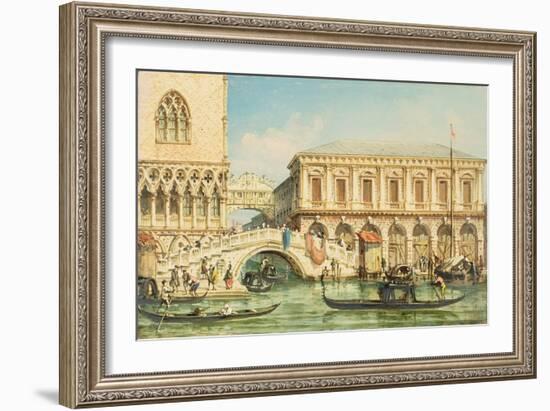 View of the Doge's Palace, the Bridge of Sighs and the Prison-Giovanni Grubacs-Framed Giclee Print