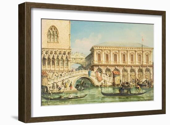 View of the Doge's Palace, the Bridge of Sighs and the Prison-Giovanni Grubacs-Framed Giclee Print