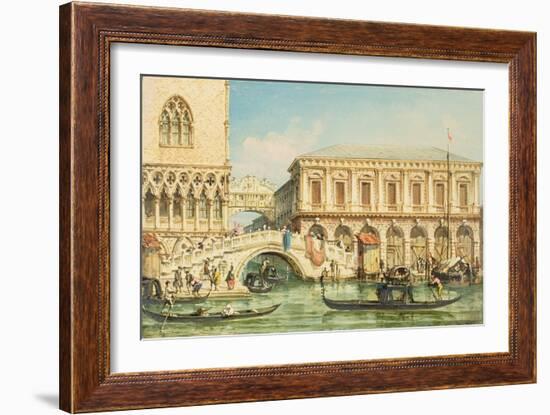 View of the Doge's Palace, the Bridge of Sighs and the Prison-Giovanni Grubacs-Framed Giclee Print