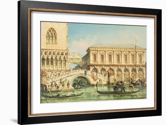 View of the Doge's Palace, the Bridge of Sighs and the Prison-Giovanni Grubacs-Framed Giclee Print