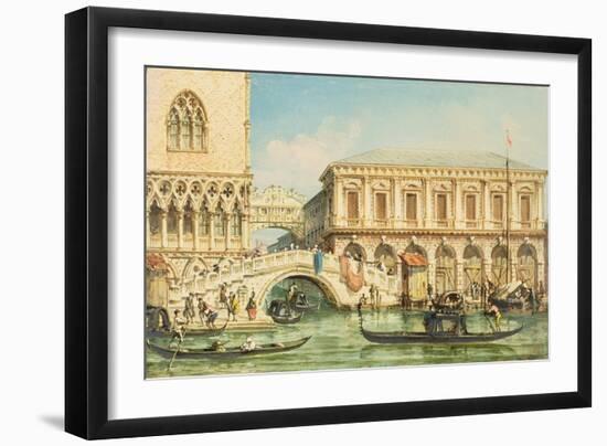 View of the Doge's Palace, the Bridge of Sighs and the Prison-Giovanni Grubacs-Framed Giclee Print