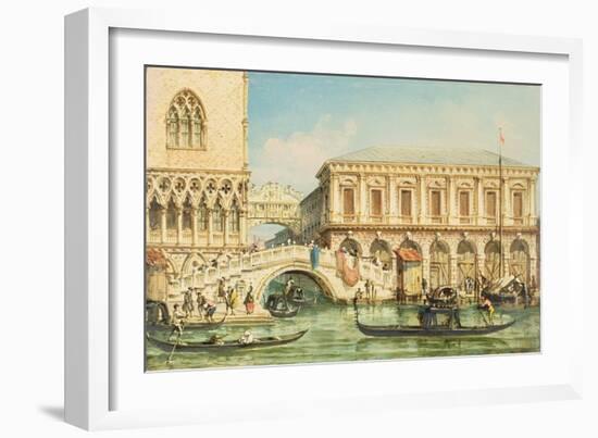 View of the Doge's Palace, the Bridge of Sighs and the Prison-Giovanni Grubacs-Framed Giclee Print