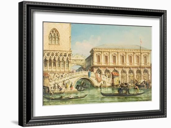 View of the Doge's Palace, the Bridge of Sighs and the Prison-Giovanni Grubacs-Framed Giclee Print