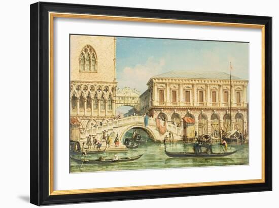 View of the Doge's Palace, the Bridge of Sighs and the Prison-Giovanni Grubacs-Framed Giclee Print