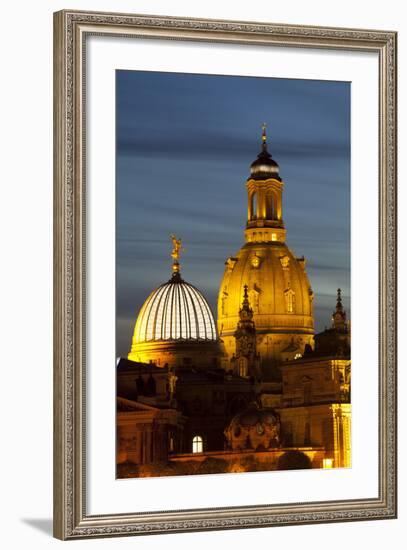 View of the Dome of the Frauenkirche at Night, Dresden, Saxony, Germany, Europe-Miles Ertman-Framed Photographic Print