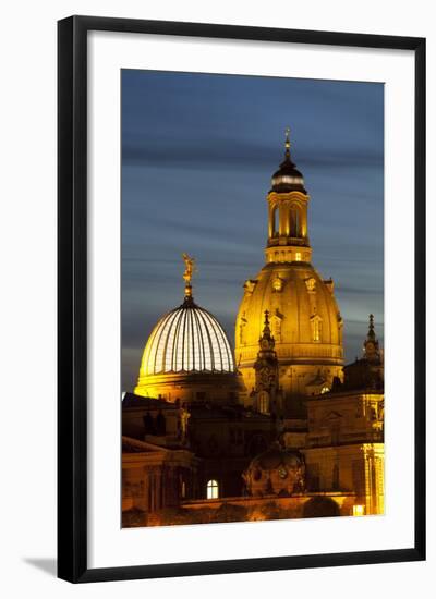View of the Dome of the Frauenkirche at Night, Dresden, Saxony, Germany, Europe-Miles Ertman-Framed Photographic Print