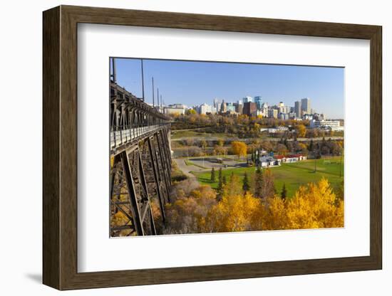View of the Edmonton Skyline and the High Level Bridge in Autumn, Edmonton, Alberta, Canada-Miles Ertman-Framed Photographic Print