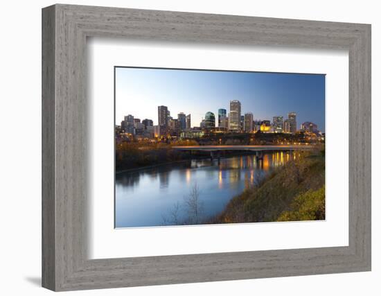 View of the Edmonton Skyline Reflected in the North Saskatchewan River, Edmonton, Alberta, Canada-Miles Ertman-Framed Photographic Print