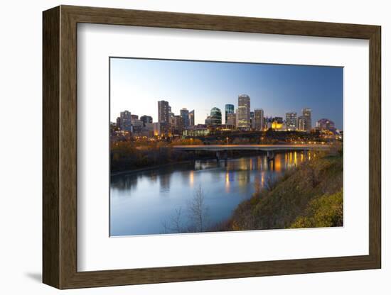 View of the Edmonton Skyline Reflected in the North Saskatchewan River, Edmonton, Alberta, Canada-Miles Ertman-Framed Photographic Print