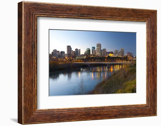 View of the Edmonton Skyline Reflected in the North Saskatchewan River, Edmonton, Alberta, Canada-Miles Ertman-Framed Photographic Print