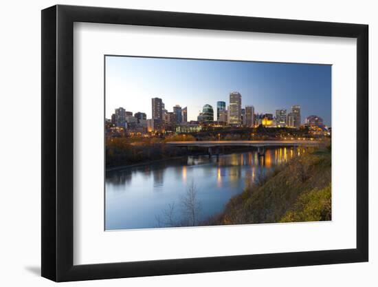 View of the Edmonton Skyline Reflected in the North Saskatchewan River, Edmonton, Alberta, Canada-Miles Ertman-Framed Photographic Print