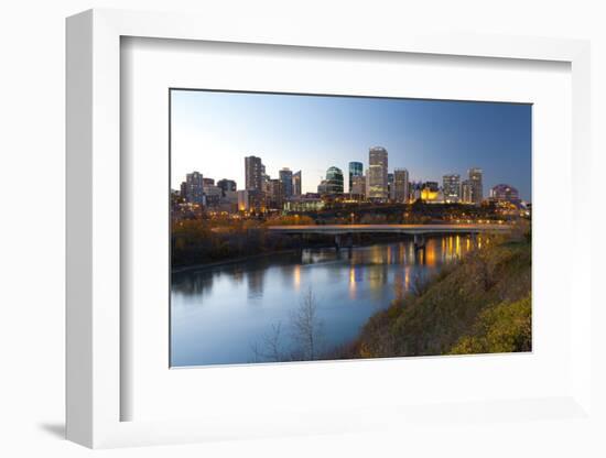 View of the Edmonton Skyline Reflected in the North Saskatchewan River, Edmonton, Alberta, Canada-Miles Ertman-Framed Photographic Print