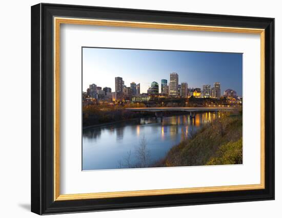 View of the Edmonton Skyline Reflected in the North Saskatchewan River, Edmonton, Alberta, Canada-Miles Ertman-Framed Photographic Print