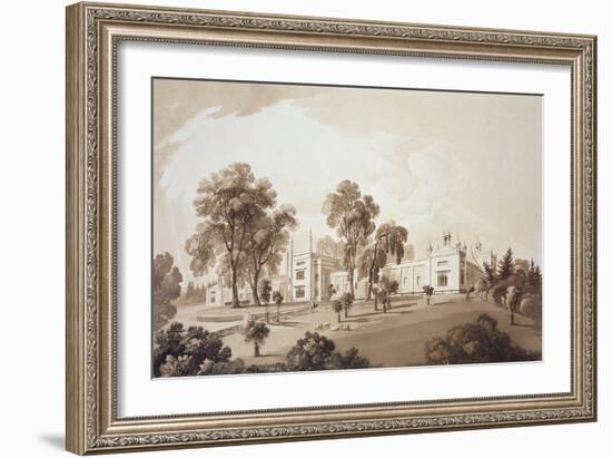 View of the Farm House with Screen to Stables and Farm Buildings to Sezincote House-John Martin-Framed Giclee Print
