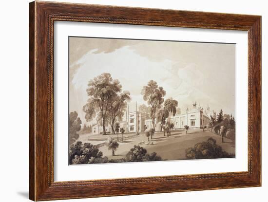 View of the Farm House with Screen to Stables and Farm Buildings to Sezincote House-John Martin-Framed Giclee Print