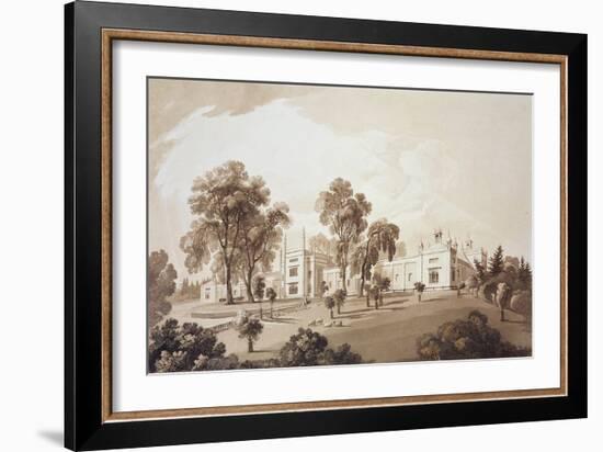 View of the Farm House with Screen to Stables and Farm Buildings to Sezincote House-John Martin-Framed Giclee Print