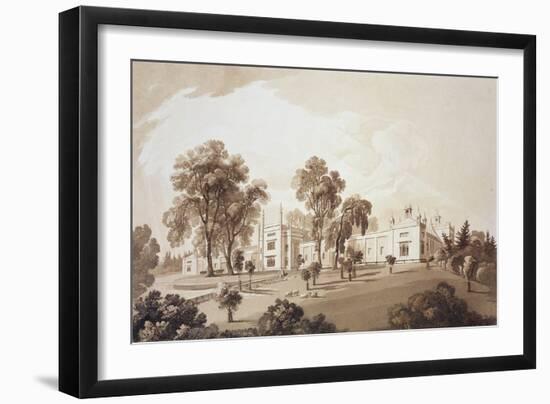 View of the Farm House with Screen to Stables and Farm Buildings to Sezincote House-John Martin-Framed Giclee Print