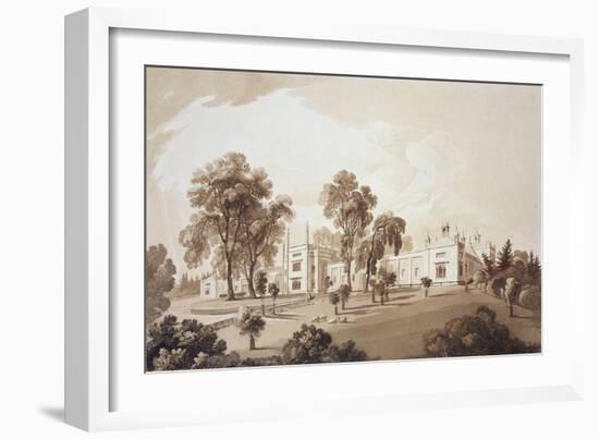 View of the Farm House with Screen to Stables and Farm Buildings to Sezincote House-John Martin-Framed Giclee Print