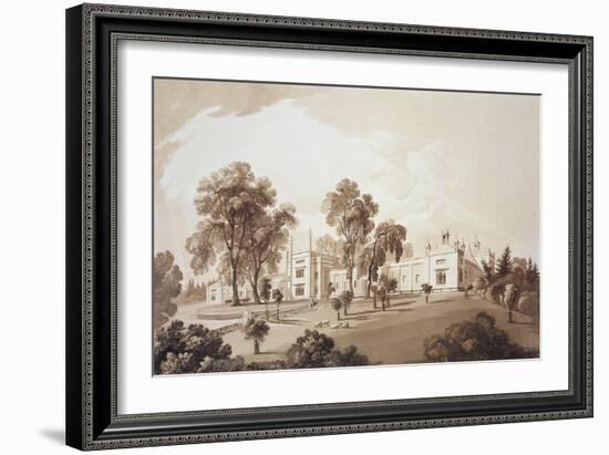 View of the Farm House with Screen to Stables and Farm Buildings to Sezincote House-John Martin-Framed Giclee Print