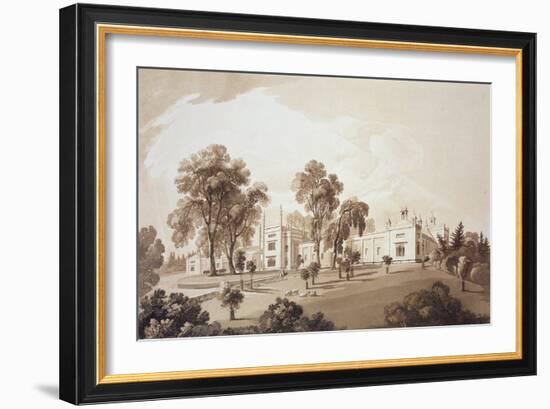 View of the Farm House with Screen to Stables and Farm Buildings to Sezincote House-John Martin-Framed Giclee Print