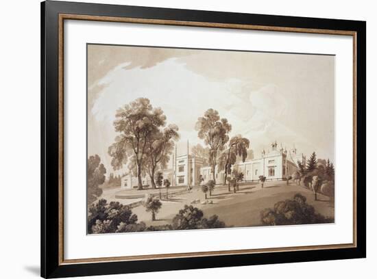 View of the Farm House with Screen to Stables and Farm Buildings to Sezincote House-John Martin-Framed Giclee Print