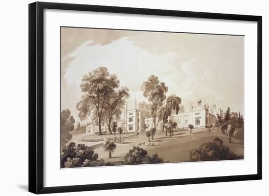 View of the Farm House with Screen to Stables and Farm Buildings to Sezincote House-John Martin-Framed Giclee Print