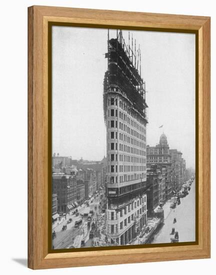 View of the Flatiron Building under Construction in New York City-null-Framed Premier Image Canvas